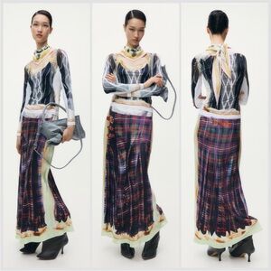 NWT Glenn Martens x H&M Printed Satin Plaid Tartan Skirt sz M